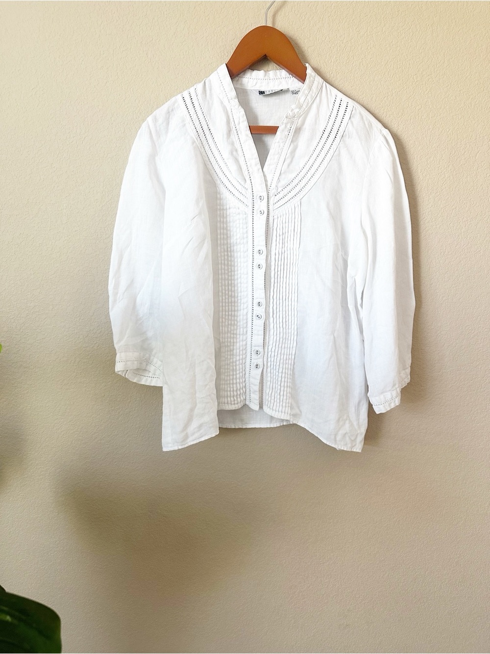 Vintage Carol Little White Linen Blouse Size L